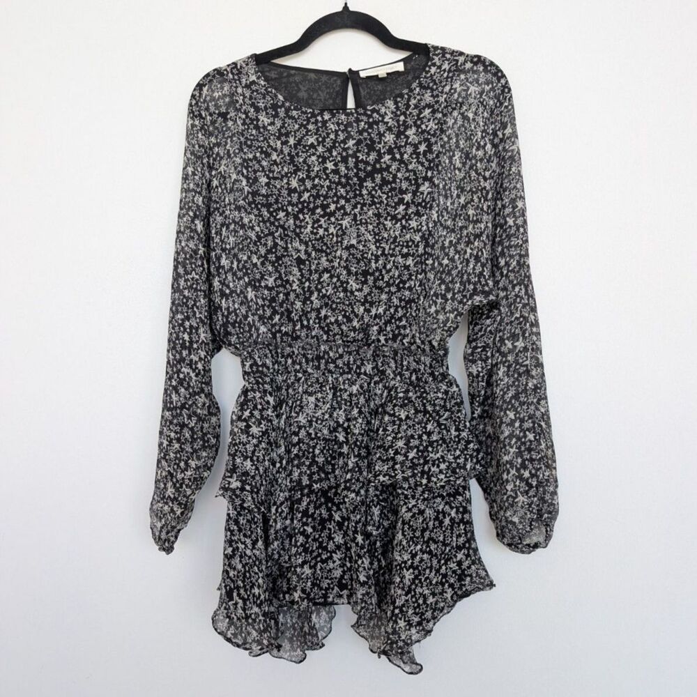 Loveshackfancy Silk Star Pattern Long Sleeve Semi… - image 1